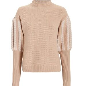 Jonathan Simkhai Neutral Tan Blush Puff Sleeve Wool Sweater